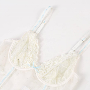 Custom <b>White</b> Lace Corset Lingerie <b>Set</b> Underwire Bustier Garter Belt and Thong Bridal OEM Manufacturer - Product Image 5