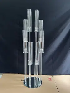 MH-TZ0585 10 pilares cristal candelabros casamento centrais cristal candelabros com vidro furacão
