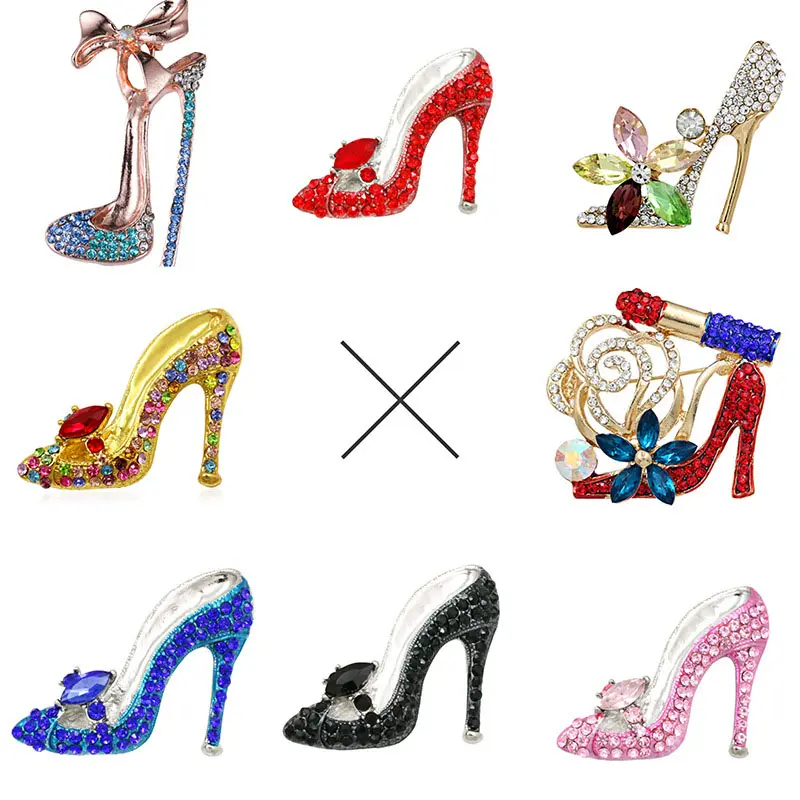 Le spille di cristallo da donna delicate personalizzano la spilla con spilla per scarpe con tacco alto multicolore con strass per la moda femminile