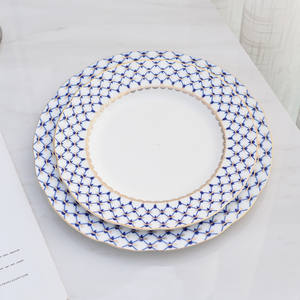 Modern Bohemian Grid Little Bee Eco-Friendly Back to School Bone China <b>Enameled</b> Plate Dish Set - Product Image 2