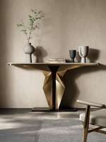 Table console en métal au design contemporain en dalle de roche avec éclairage intégré, meuble mural d'entrée moderne de luxe pour salon Woerfu