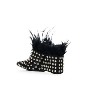 ขายร้อนผู้หญิง Feather ลิ่มล่อสุภาพสตรีชี้ Toe Rhinestone Studded ออกแบบลิ่มส้นรองเท้าแตะล่อ - Product Image 4