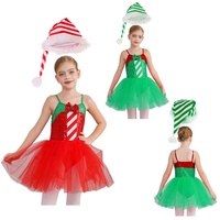 Disfraz de Duende Navideño para Niñas, Tutú con Gorro, Falda de Tul con Lentejuelas y Rayas de Bastón de Caramelo, Traje de Baile para Recital Infantil, Personalizado