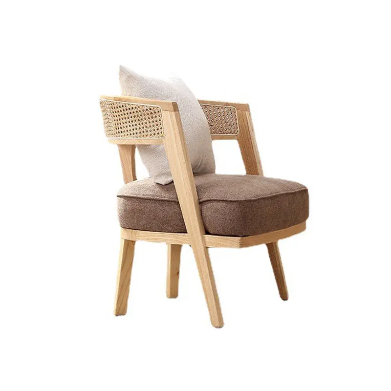 Sedia in rattan da balcone in legno ceroso bianco sedia da divano per il tempo libero in legno massello sedia semplice con schienale singolo