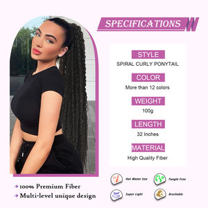 Extensiones de cola de caballo rizadas sintéticas de 32 pulgadas de largo Clip en cordón Peluca de cola de caballo onda de agua Afro Cola de Caballo postizo para mujer - Product Image 4