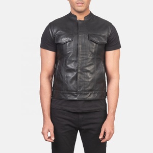 Chaleco de Cuero Genuino Hecho a Medida de Alta Calidad para Hombre, Cuello Mao, Diseño Sólido, Transpirable, Cálido, Estilo Casual Hip Hop - Product Image 4