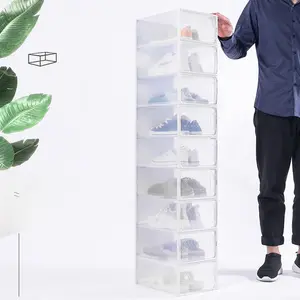 Caixa de plástico transparente para sapatos, recipiente para sapatos dobrável, organizador para armazenamento, 12 pacotes