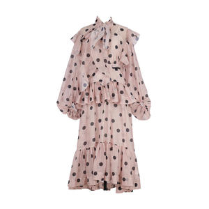 Set Personalizzato di Gonna Lunga <span class=keywords><strong>e</strong></span> Camicetta con Volant a Pois Floreali Vintage per Donna, Abbigliamento Casual Quotidiano in Maglia Intrecciata - Product Image 1