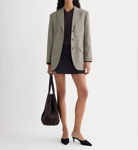 Blazer Casual de Oficina para Mujer, Talla Grande, Color Marrón, con Estampado de Pata de Gallo, Cierre de un Solo Botón - Product Image 4