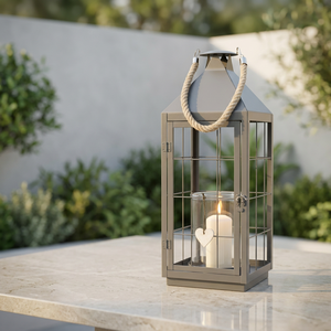 Wholesale Nordic Modern Home & Patio Decorative Gray Metal Candle Holder <b>Lantern</b> for Christmas and Easter Tabletop and Floor - Product Image 5