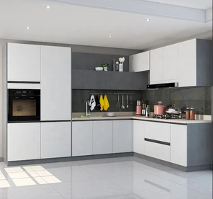 Modern L-Shaped <b>Kitchen</b> Cabinet Custom Aluminum Alloy Hinge Lacquer Design with Sink Stove Storage - Product Image 1