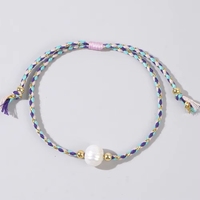Pulsera Ajustable de Perlas de Agua Dulce Tejida a Mano con Hilo Dorado Multicolor, Joyería de Regalo para Mujer
