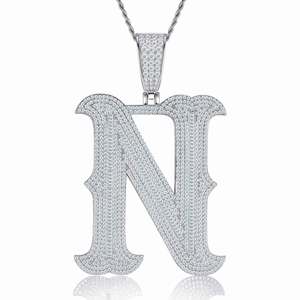 Collier Pendentif Lettre <span class=keywords><strong>M</strong></span> en Moissanite VVS, Argent 925 Plaqué Platine, Bijoux Hip Hop Personnalisés avec Nom, Vente en Gros Usine - Product Image 2