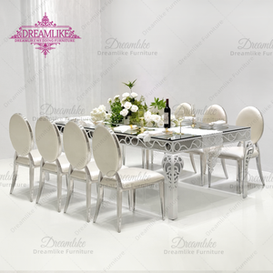 Moderno rettangolo di lusso banchetto specchio di vetro tavolo da pranzo oro o argento in acciaio inox per ristoranti di nozze - Product Image 3