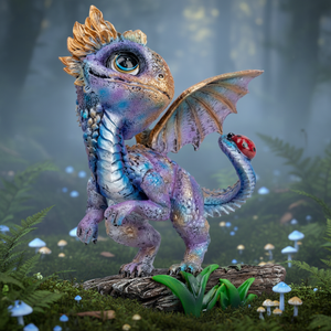 รูปปั้นมังกรน้อยและเต่าทองทำจากเรซิ่นสีม่วง ของตกแต่งบ้าน งานฝีมือเพ้นท์มือพร้อมรายละเอียดที่ประณีต - Product Image 5