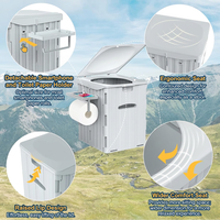 Toilette de camping pliable portable et légère 38L en plastique robuste avec porte-papier détachable et étagère pour téléphone, montage facile 12