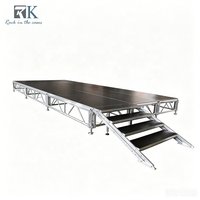 Scène d'événement extérieur avec escalier, plateforme modulaire, scène de concert