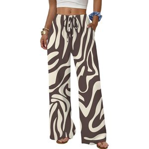 FOXA Pantalones anchos para mujer, pantalones Palazzo fluidos con cordón y cintura elástica, pantalones con bolsillos, ropa de verano para vacaciones en la playa - Product Image 1