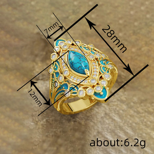 T0924 Women's Cocktail <b>Ring</b> 18K Solid <b>Gold</b> <b>Turquoise</b> Marquise Cut Round Diamond Bezel Setting Geometric Party Jewelry - Product Image 4