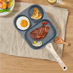 Sartén de desayuno dividida cuadrada de aluminio fundido a presión, utensilios de cocina, sartén plana antiadherente 3 en 1