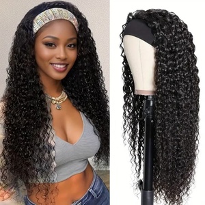 Parrucca capelli umani mezza parrucca con capelli a onda d'acqua senza colla con cerchietto brasiliano Yaki fascia parrucche per donne nere ancora nessuna recensione - Product Image 1