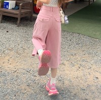 Culottes amples vintage roses pour femmes, style streetwear rétro, taille mi-haute, coupe ample, printemps été, pantalon capri en denim décontracté