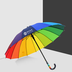 Venta al por mayor logotipo personalizado barra recta Arco Iris 16 hueso súper mango largo paraguas adulto Arco Iris paraguas para soleado y lluvioso - Product Image 2