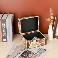 Coffret de rangement en cuir vintage imprimé en PU avec serrure et poignée, boîte à souvenirs décorative