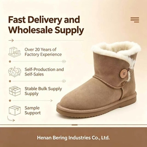 Bottes d'hiver australiennes en peau de mouton double face avec doublure en laine douce et bouton décoratif latéral en bois, bottes courtes de neige - Product Image 6
