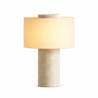 Lampe de chevet de luxe en laiton et albâtre avec abat-jour en tissu |   Contrôle tactile, LED blanc chaud à intensité variable pour chambre à coucher moderne, salon