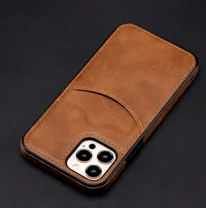 Neue PU-Leder-Rückenabdeckung Kartenhalter Slim Vintage Handy-Taschen & Hüllen für iPhone 12 13 14 15 Pro HALL TELEFON MAX