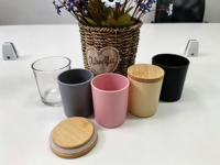 Bocaux en verre pour bougies de 10 oz, rose irisé, contenants épaissis, couvercles en bambou, étiquettes personnalisées, logo, fabrication artisanale de bougies, support pour bougies