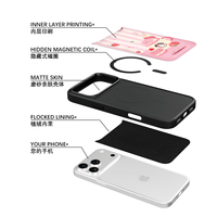 Coque de téléphone AG Feeling Black Edge avec motif chat fraise et dorure pour iPhone 17, 17 Pro Max, 16 Pro, 15 Pro Max, 15 Pro, 14 Pro Max – Coque magnétique