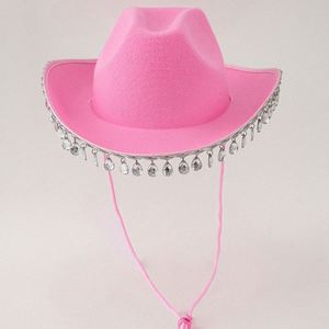 Chapeau de fête en strass en gros, style western, chapeau de cowgirl rose avec pompon diamanté - Product Image 5