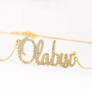 Luxury Sterling <strong>Silver</strong> 925 Jewelry Gold Diamond <strong>Name</strong> <strong>Necklace</strong> Personalized Letters Custom Ice Out Nameplate <strong>Necklaces</strong> - Product Image 4