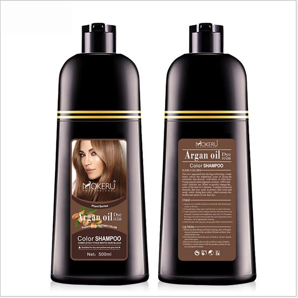 Sampo warna rambut bebas amonia 500ml untuk wanita, sampo penutup rambut abu-abu dan sampo pewarna rambut herbal alami jenggot