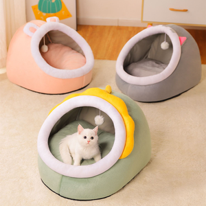 Casa para mascotas súper semicerrada, nido de espuma viscoelástica lleno de terciopelo, bonita casa para gatos con bola de juguete - Product Image 4
