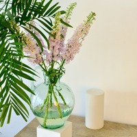 Rosa Gerippte Glasvase für Blumen, Dekorative Runde Blumenvase für Wohnzimmer, Schlafzimmer und Tischdekoration