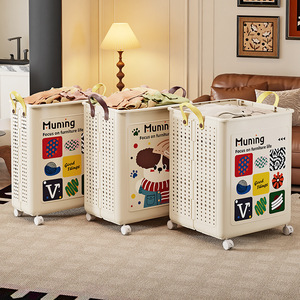 Muning Collapsible Laundry <b>Basket</b> <b>Large</b> Capacity Foldable Storage Cart With Wheels For Home Clothes Bathroom Use - Product Image 4