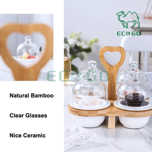 Plateau de service apéritif de camping en bambou personnalisé Compartiments du plateau Bol de trempage en céramique Jetable écologique pour la cuisine - Product Image 6