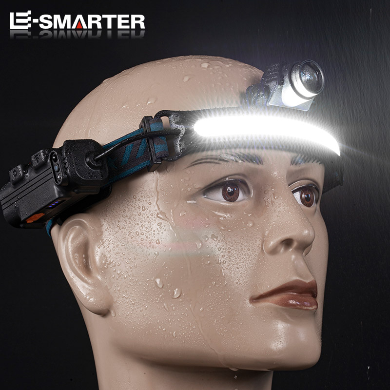 Type-C перезаряжаемый 350 люмен Cob 230 градусов три светодиода головные фонари Cob светодиодный налобный фонарь датчик Головной фонарь ремень