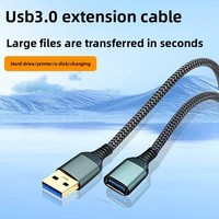 Kabel Ekstensi USB 3.0 Berjalin Nilon Male-to-Female Transfer Data Kecepatan Tinggi Pengisian Cepat Kompatibel Komputer Hard Drive