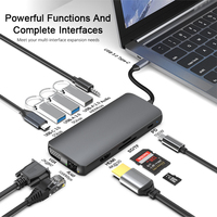 Hub USB-C Multifuncional 11 en 1, Adaptador de Estación de Acoplamiento USB-C 3.0, PD, USB 3.0, TV 4K 60Hz, VGA 1080P, RJ45 1000Mbps Ethernet, Lector SD/TF