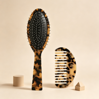 Brosse à cheveux en forme de pagaie avec logo personnalisé, en acétate marbré, ovale, avec coussin et broche en acier, pour massage du cuir chevelu, démêlage et antistatique, pour femmes, coffret cadeau
