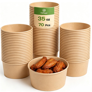 Hot Sale Large Fast Food Salad Fried Rice Takeaway Paper <b>Boxes</b> Kraft Paper Cardboard Soup Salad Bowl Disposable Lunch Box - Product Image 1