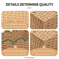 Panier de rangement multifonction en corde de papier fait main, lot de 3, bords ondulés, bacs organisateurs rectangulaires, boîtes de rangement décoratives, Shandong