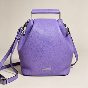Elegant Ladies Purple Bucket Handbag Pebbled Grain Texture Metal Top‑handle Adjustable Detachable <b>Strap</b> Casual <b>Shoulder</b> <b>Bag</b> - Product Image 6