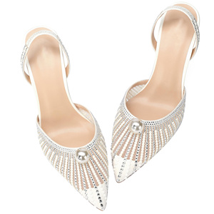 Chaussures à talons aiguilles de mariée pour femmes, talons aiguilles en dentelle avec perles et strass, respirantes, confortables, chaussures à talons aiguilles scintillantes pour mariée - Product Image 4