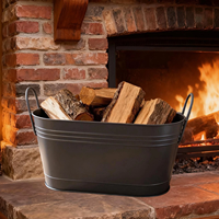Support de rangement portable en fer forgé noir avec poignée pour allumettes/bois de chauffage/bois, utilisation intérieure ou extérieure