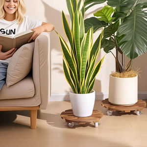 Support à plantes en bois personnalisé, lot de <span class=keywords><strong>2</strong></span>, avec rotation à 360° °   Chariot à roulettes pivotantes robustes pour plantes, support roulant pour grands pots - Product Image 4